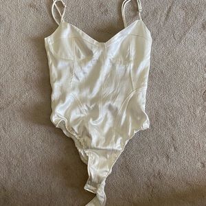 Zara Satin Effect Corset Bodysuit White